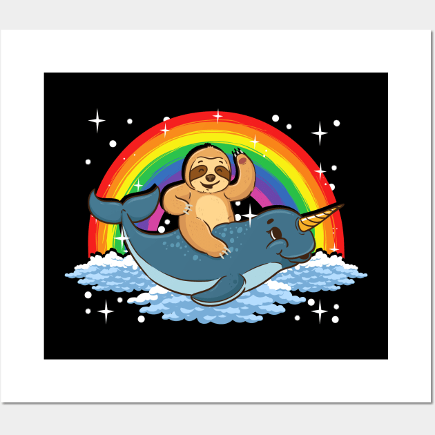 Sloth Riding Narwhal Adorable Unicorn Of The Sea Wall Art by theperfectpresents